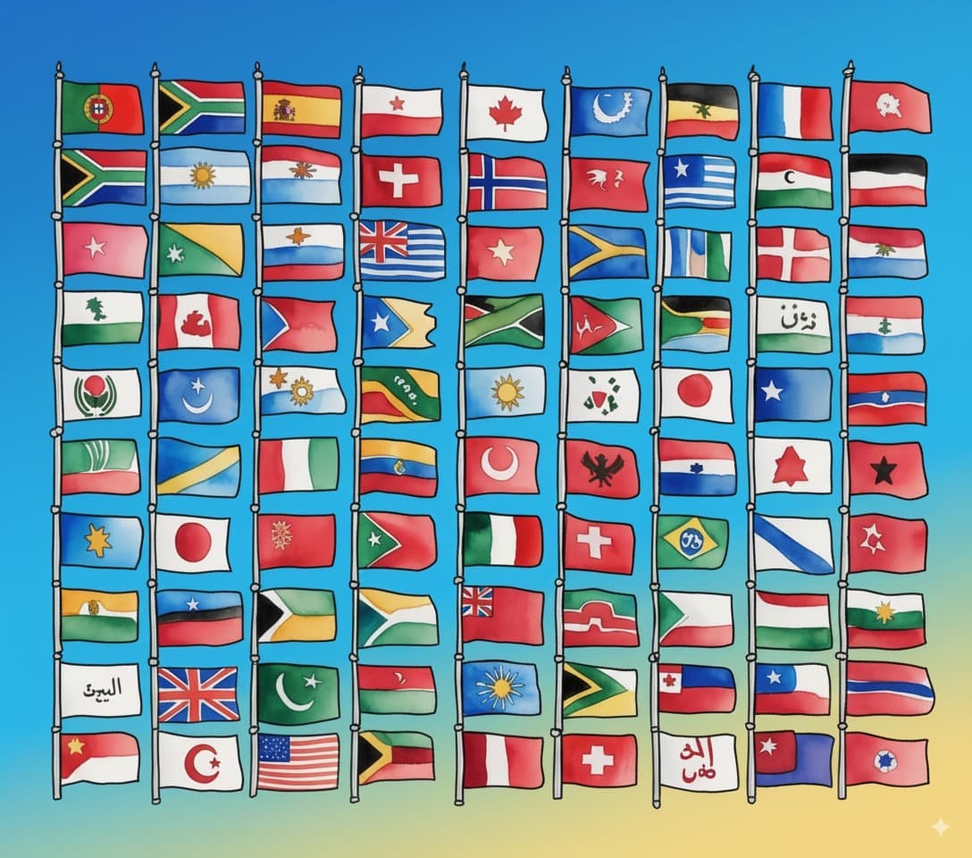 Flags representing global languages